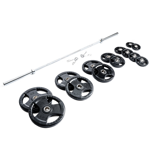 300 lb Rubber Grip Olympic Plate + Bar Set