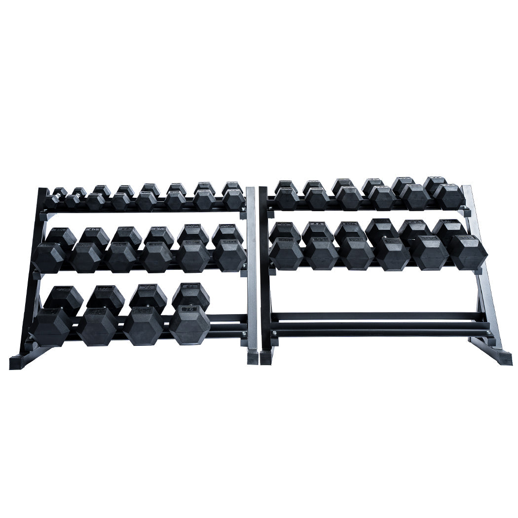Rubber Hex Dumbbell Set + Racks | 5-75lb