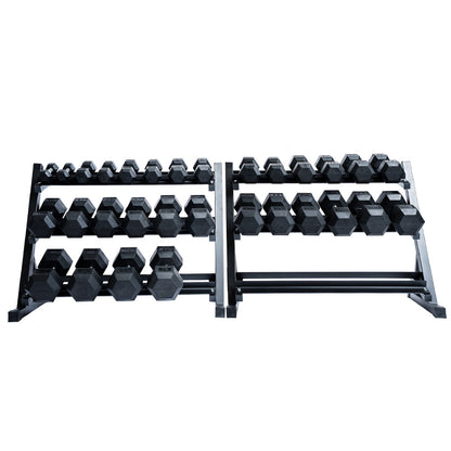 Rubber Hex Dumbbell Set + Racks | 5-75lb