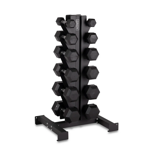 5-30lb Rubber Hex Dumbbell Set + 6 Pair Rack